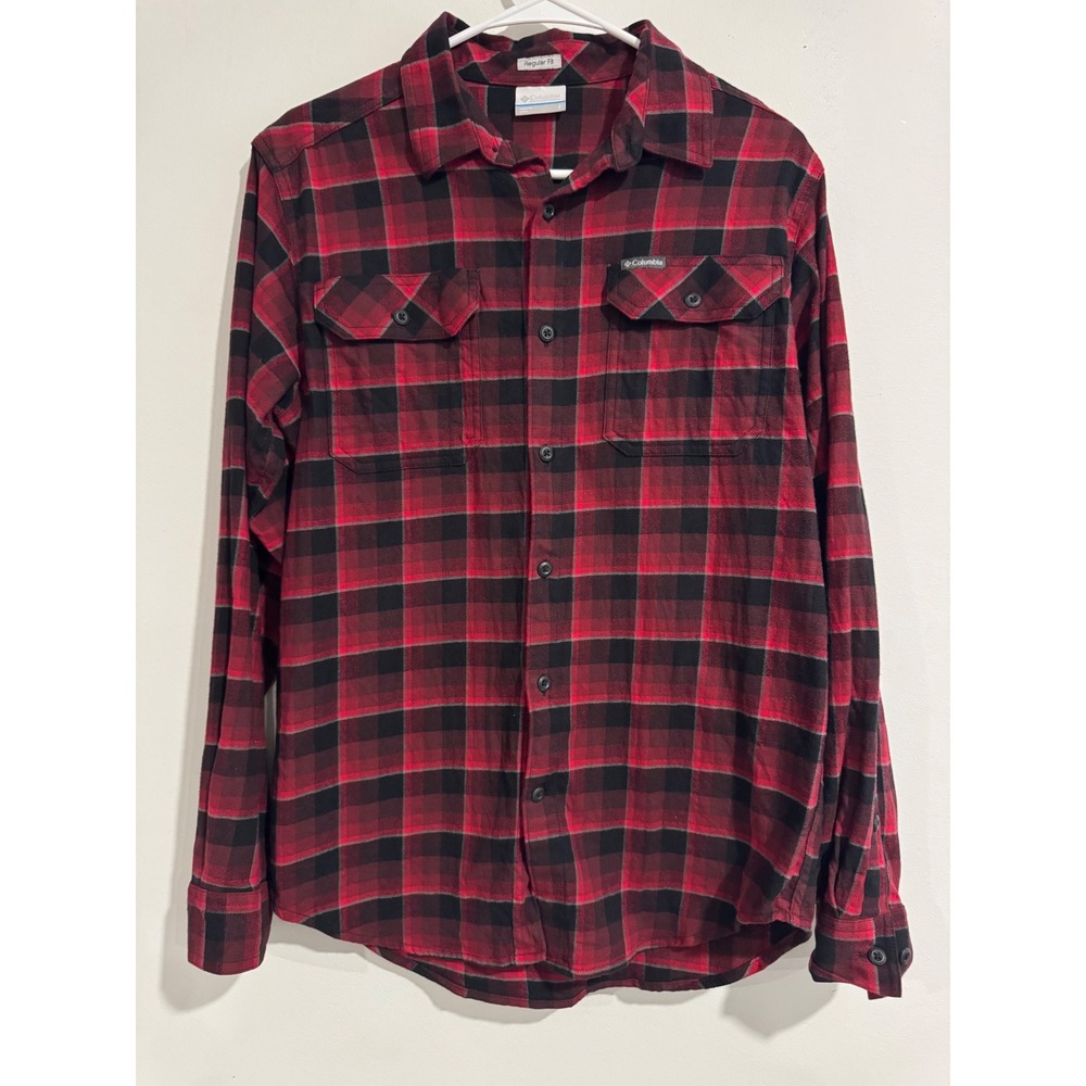Columbia Cornell Woods Flannel Shirt Mens Small Red Black Plaid Button Up